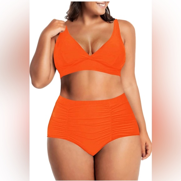 Plus Size High Waisted Swimsuits Ruched Tummy Control Bikini Set Push Up Bra NEW - Picture 7 of 15